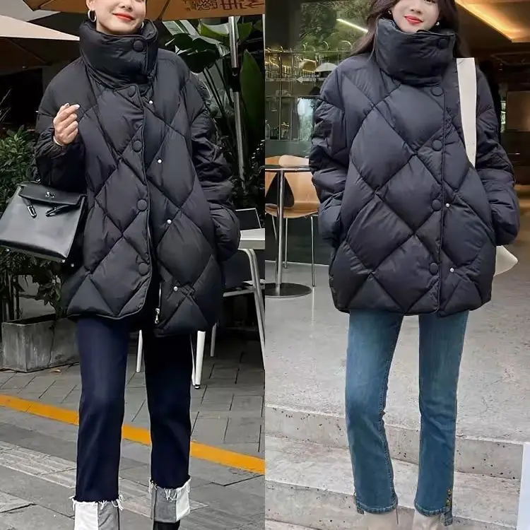 الخريف والشتاء المرأة الجديدة أسفل سترة التنقل الماس شبكة الأبيض بطة أسفل سترة #3