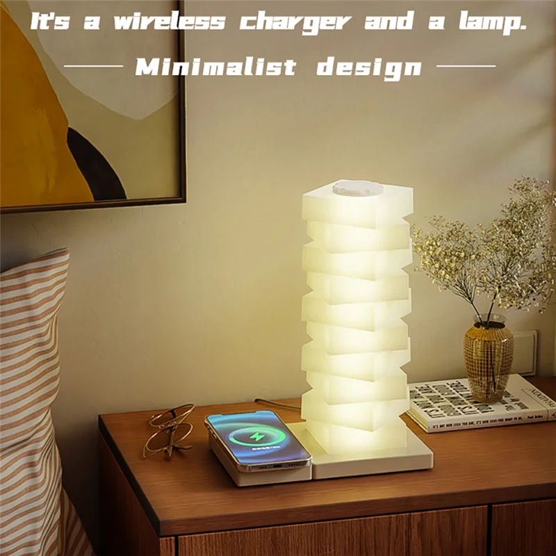 

Fresh LED Bedside Table Lamp Wireless Charger Night Light Ambient Light RGB DIY Dimmable Nightstand Lamp Bedroom Dec