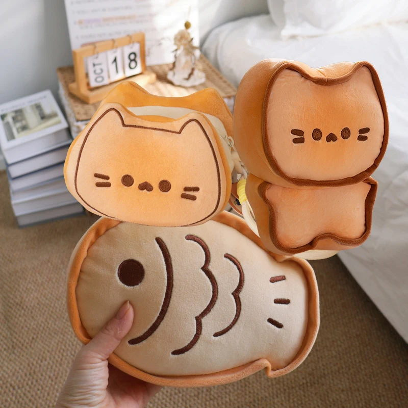 Adorable pain au beurre chat peluche mignon petit sac de rangement en peluche Kawaii Taiyaki peluches chat en forme de jouets en peluche cadeau pour fille