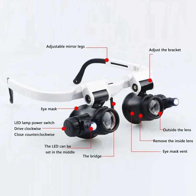 2Pcs 9892H-1 Spectacle Magnifier Multifunctional Headband Magnifying Glasses With Light With 8X 15X 23X Lens