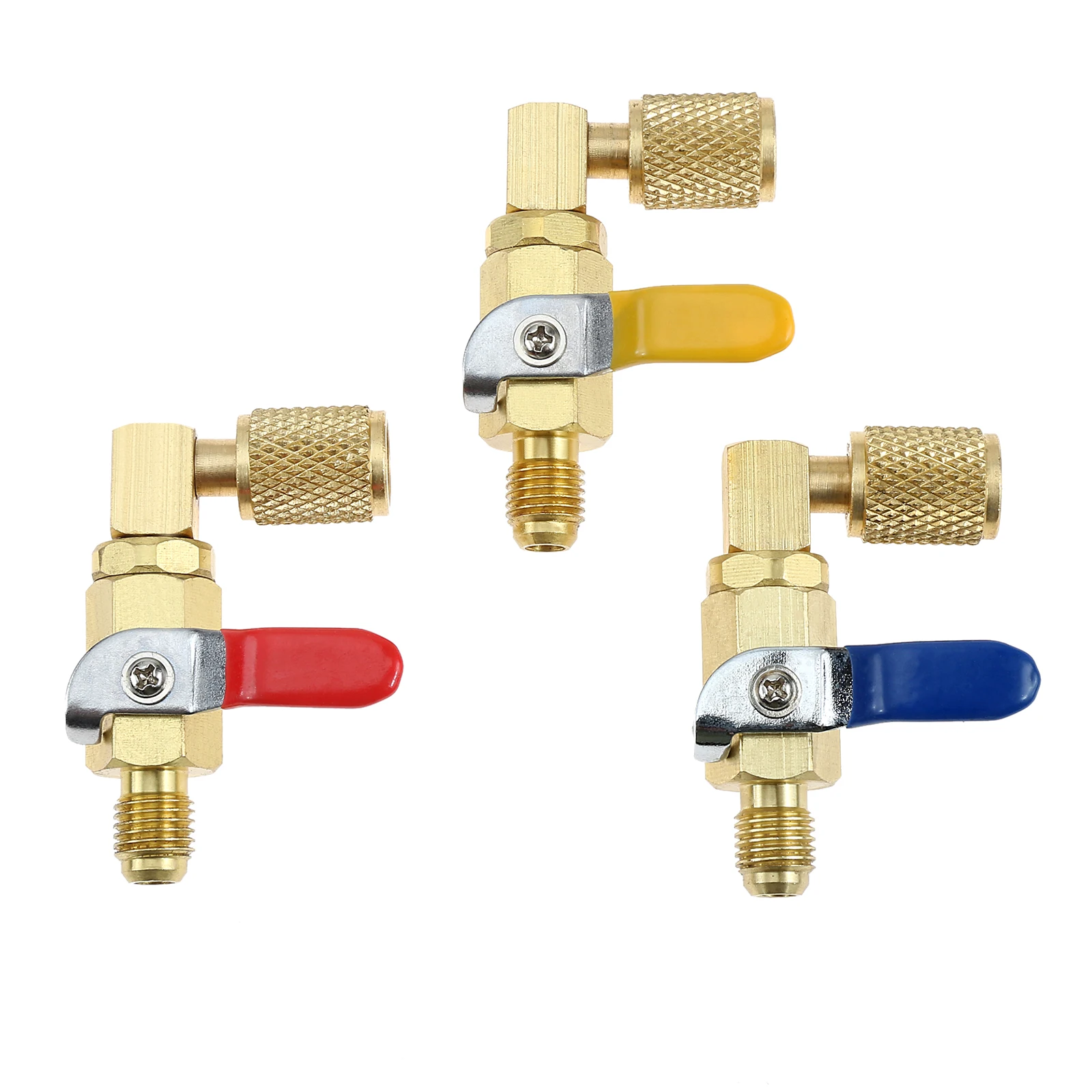 3Pcs/set R134A R12 R22 R502 AC Refrigerant Ball Valve,1/4inch SAE 90 Degree Shut-Off Valves for HVAC R12 R22 R502 Charging Hoses