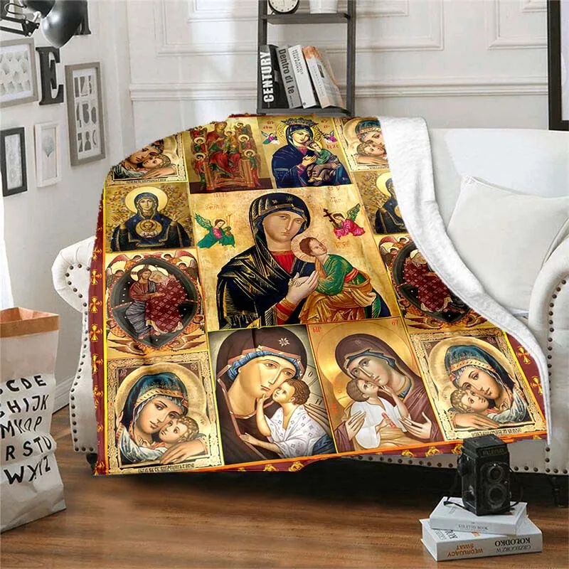 Virgin Mary Warm Soft Lightweight Flannel Blanket Versatile Throw for Sofa Bed Travel Camping Living Room Office Couch Chair