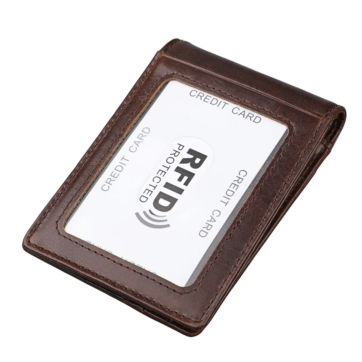 Slim Men Women Genuine Leather Money Clip Bifold Wallet Male Purse Top Quality Billfold RFID Card Holder Clamp for Money Cash