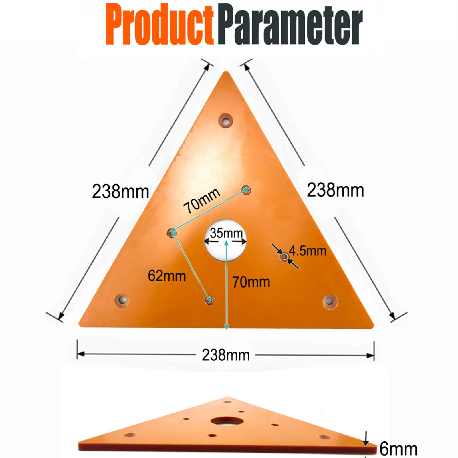 Router Triangular Base ABS Engineering Plastic 65mm Trimming Machine Balance Plate for Slotting Chamfering