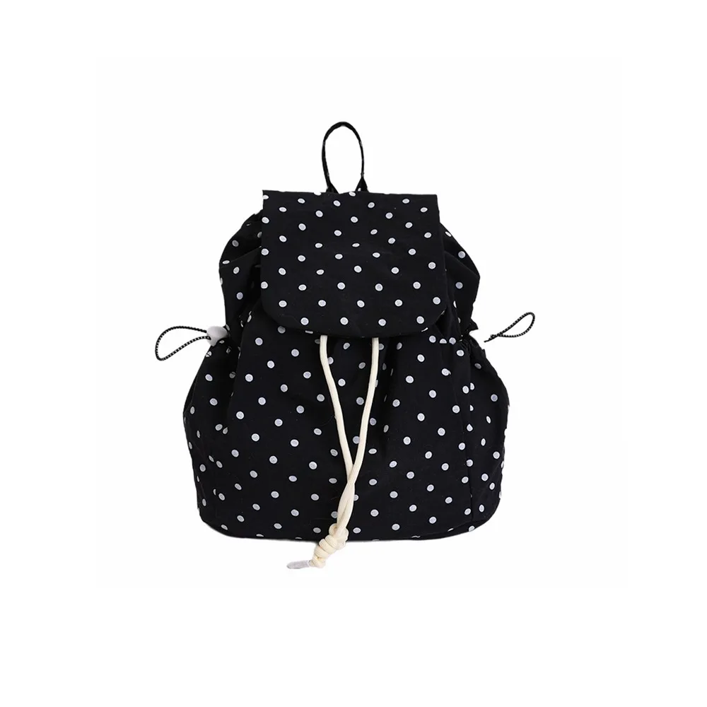 Multiple Pockets Polka Dot Backpack Cloth Korean Versatile Daypack Preppy Drawstring Lace-up Large Capacity Backpack Business
