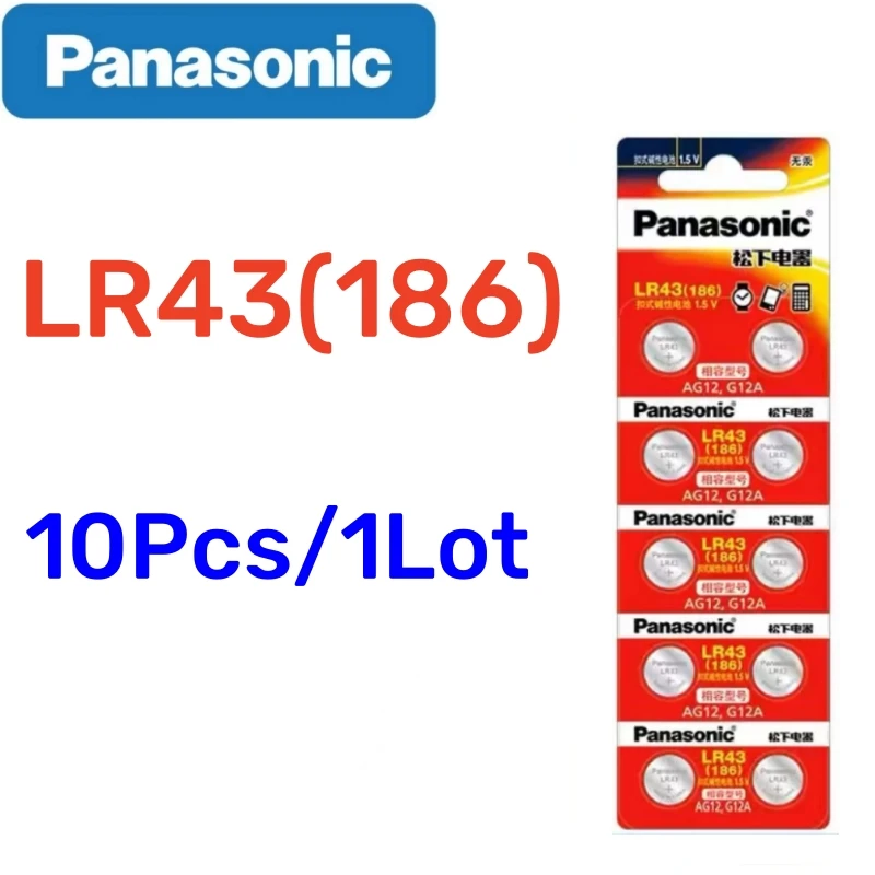 10-50pcs Original Panasonic LR43 186 AG12 386 SR1142 LR1142 SR43 301 V12GA 1.5V Alkaline Button Cell Battery For Watch Calculato