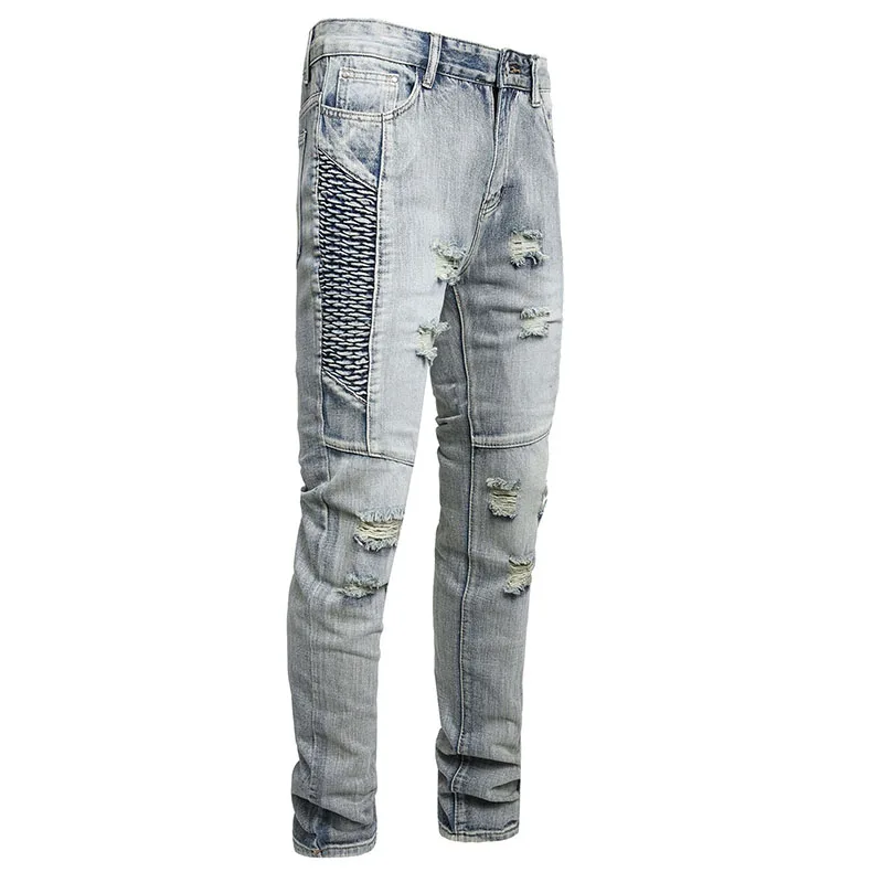 2024 New Mens Cotton Ripped Hole Jeans Casual Straight Jeans Pantalon Hombre Men Trousers Casual Male Hip hop Denim Pants