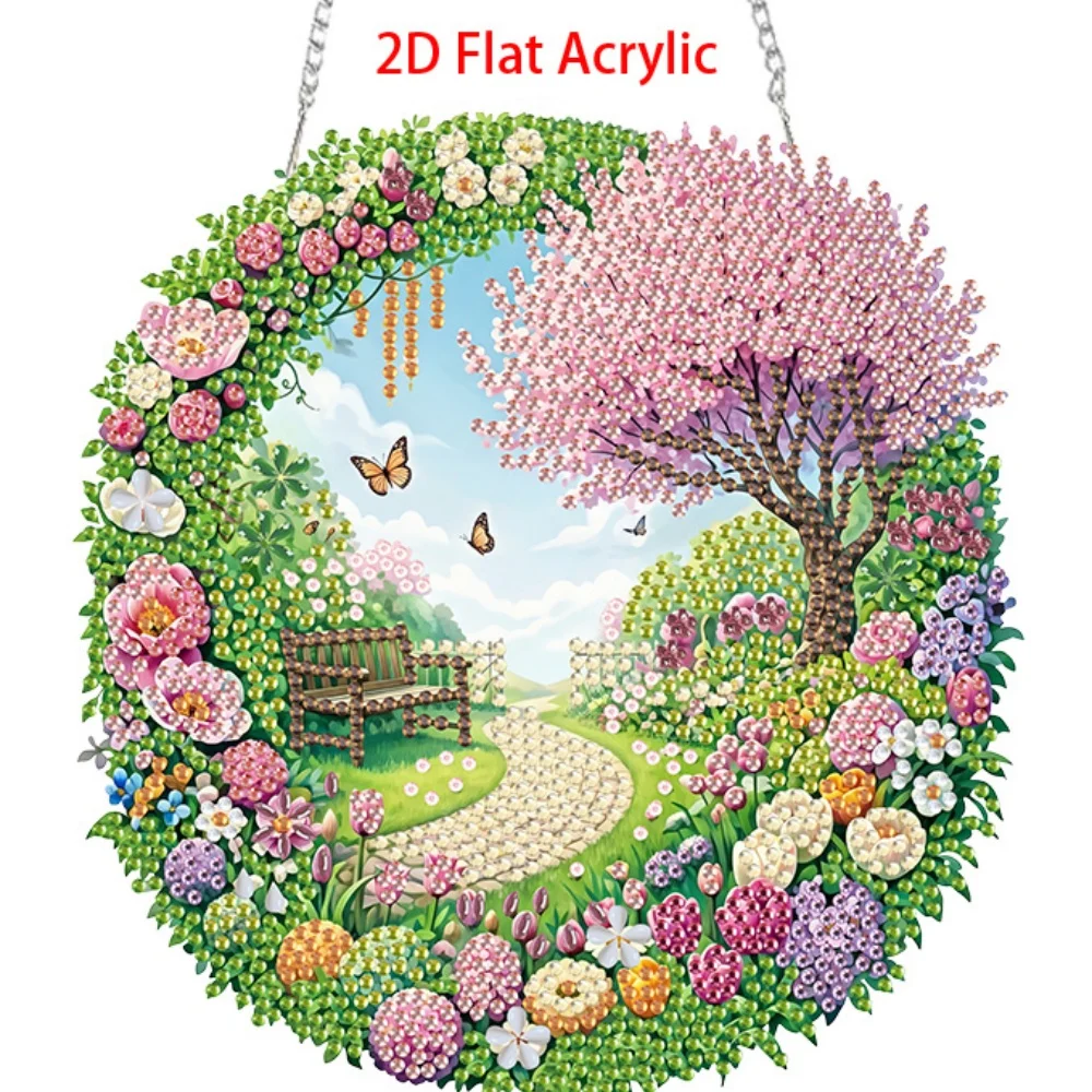 2D Flat Acrylic, 5D DIY Diamond Painting Kit Suitable for Beginners, Acrylic Mosaic Handmade Craft Pendant, Landscape Pattern Pe