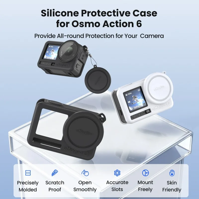 aMagisn Silicone Protective Case for DJI Osmo Action 6 Shockproof Drop-Resistant Scratch-Resistant Action Camera Accessory