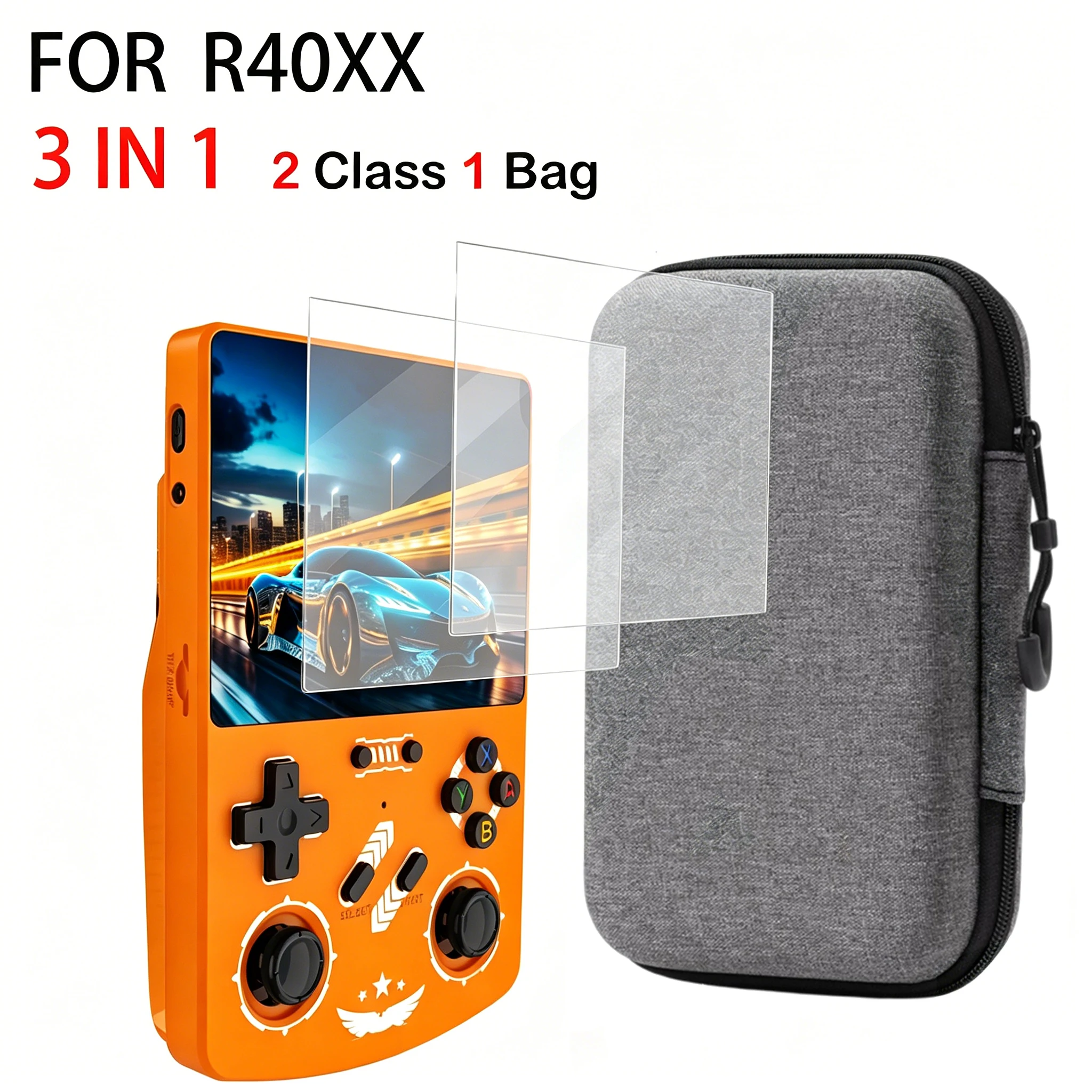 3 IN 1 für R40XX Gehärtete Glas-Displayschutzfolien & Spielkonsolen-Aufbewahrungstasche 2/3/4 IN 1 und so weiter R40XX Spielzubehör