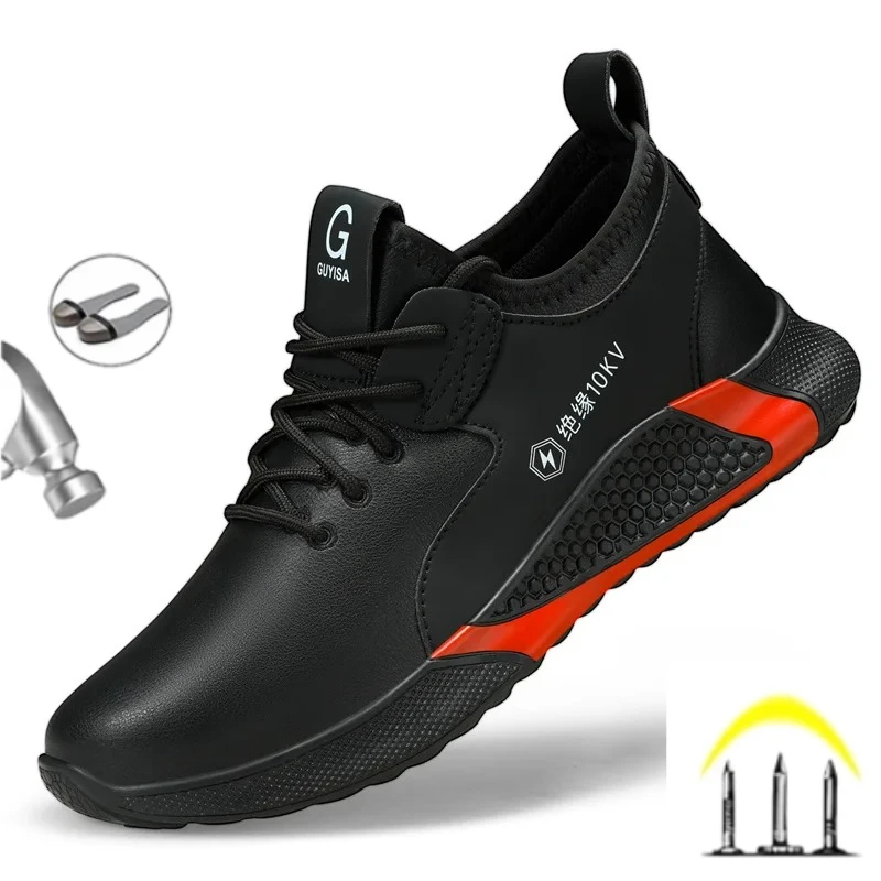 

Композитный носок с изоляцией, 10 кВ, мужская защитная рабочая обувь, кожаные неразрушимые противоударные строительные ботинки для защиты труда