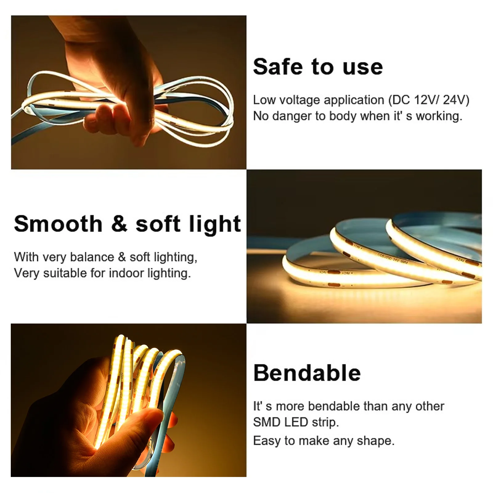 5M 10M COB LED-Streifenlichter 320LEDs/m Hochdichte Flexible FCOB LED-Bänder 3000K 4000K 6500K Dimmbare Lineare Beleuchtung 12V 24V – Detail 6