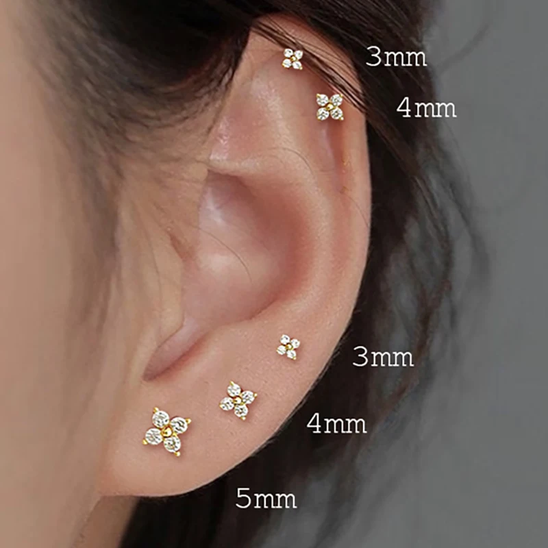 Dainty Mini Flower Stud Earrings for Women Piercing Cartilage Ear Ring Cute Zircon Gold Color Women's Aesthetic Jewelry KCE038