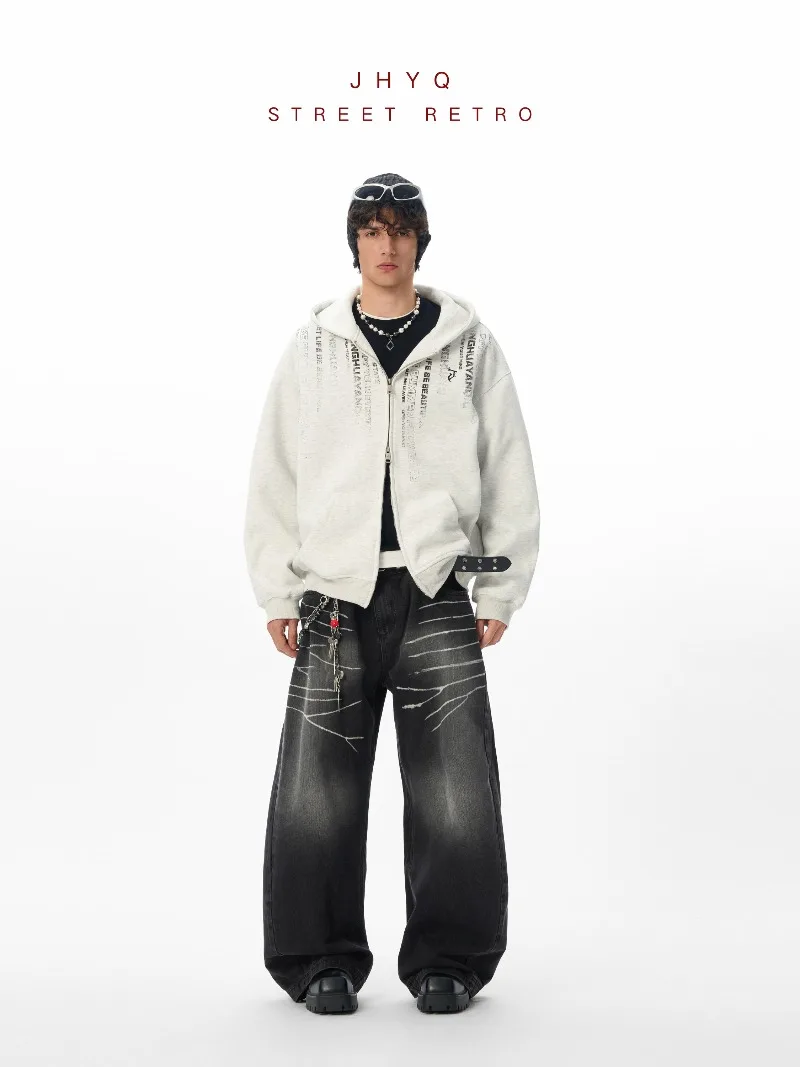 خريف جديد أمريكي شارع العليا موضة الاتجاه مقنعين سترة البلوز فضفاضة عادية تنوعا سترة للرجال #4