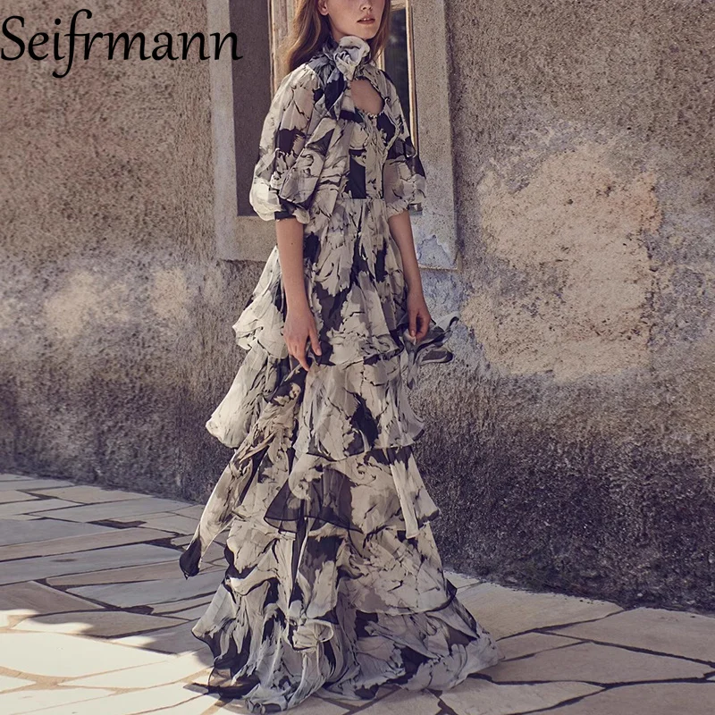 Seifrmann vestido feminino elegante de festa, bolo, verão, meia manga, renda, slim, em camadas, babados, design, vestido de baile