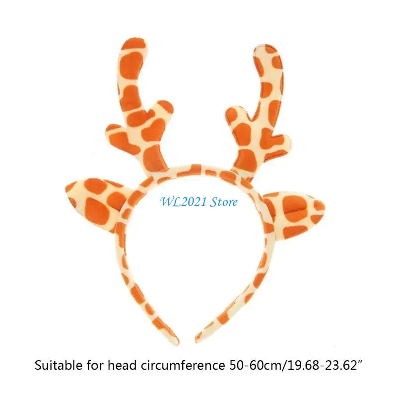 G5GC Plush Hair Hoop Animal Renindeer Ears Antler Onler Beading Cartoon Party Prop