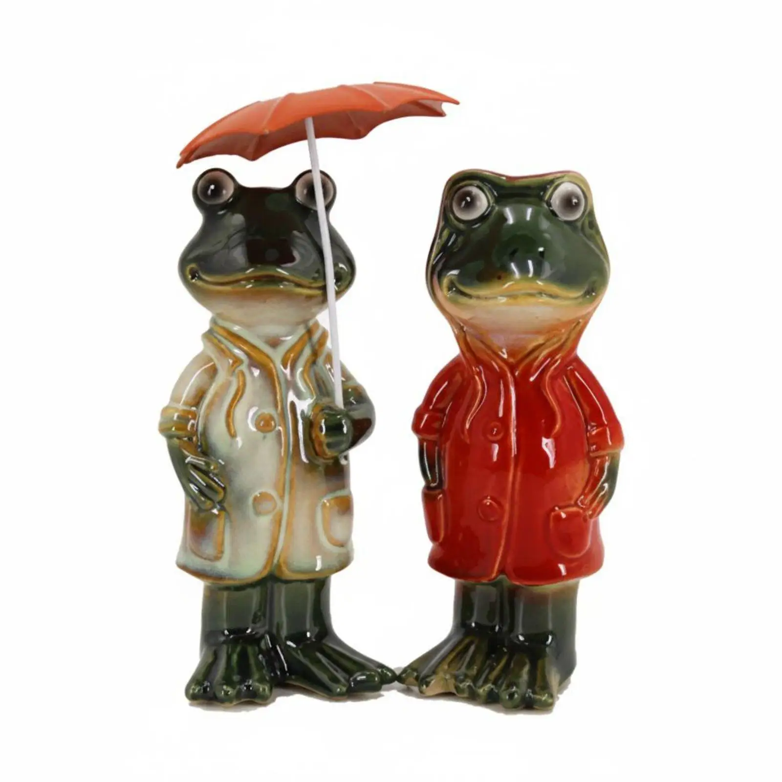 Playful Ceramic Frog Couple Figurine Underglaze Polychrome Ornament for Home Decor Art Sculpture for Bookshelf Desk Table