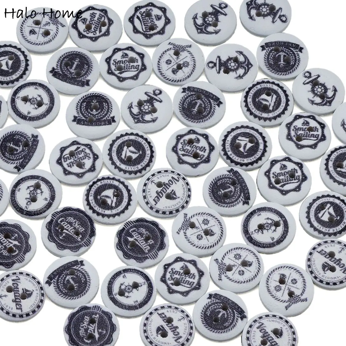 50pcs Ocean Navigation Theme Round Wooden Buttons Sewing Scrapbook Clothing Gifts Crafts Handwork Accessories 15mm
