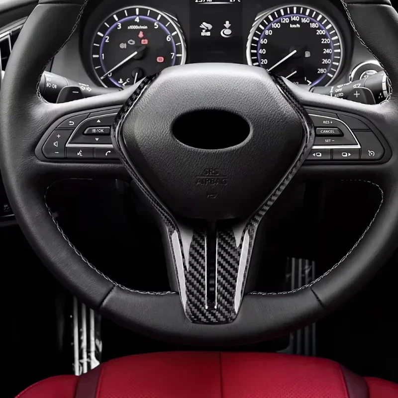 

For Infiniti Q50 Q60 Real Dry Hard Carbon Fiber Cover RHD LHD Steering Wheel Sticker Accessories modification 2018-2022