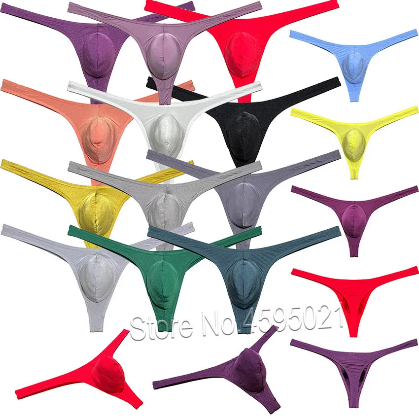 

Sexy Mens Pouch Enhancing Thong Underpants Shiny Solid Male Summer Bikini Underwear Sheer Tangas