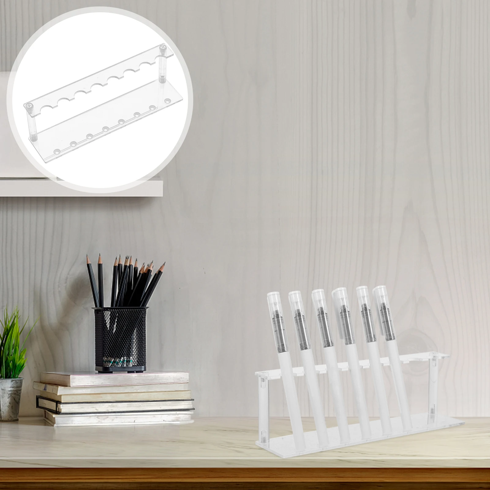 

1 set 1 Set Acrylic Pen Display Stand Holder For Pens Pencils Markers Ball Pens Makeup Brushes Office Home