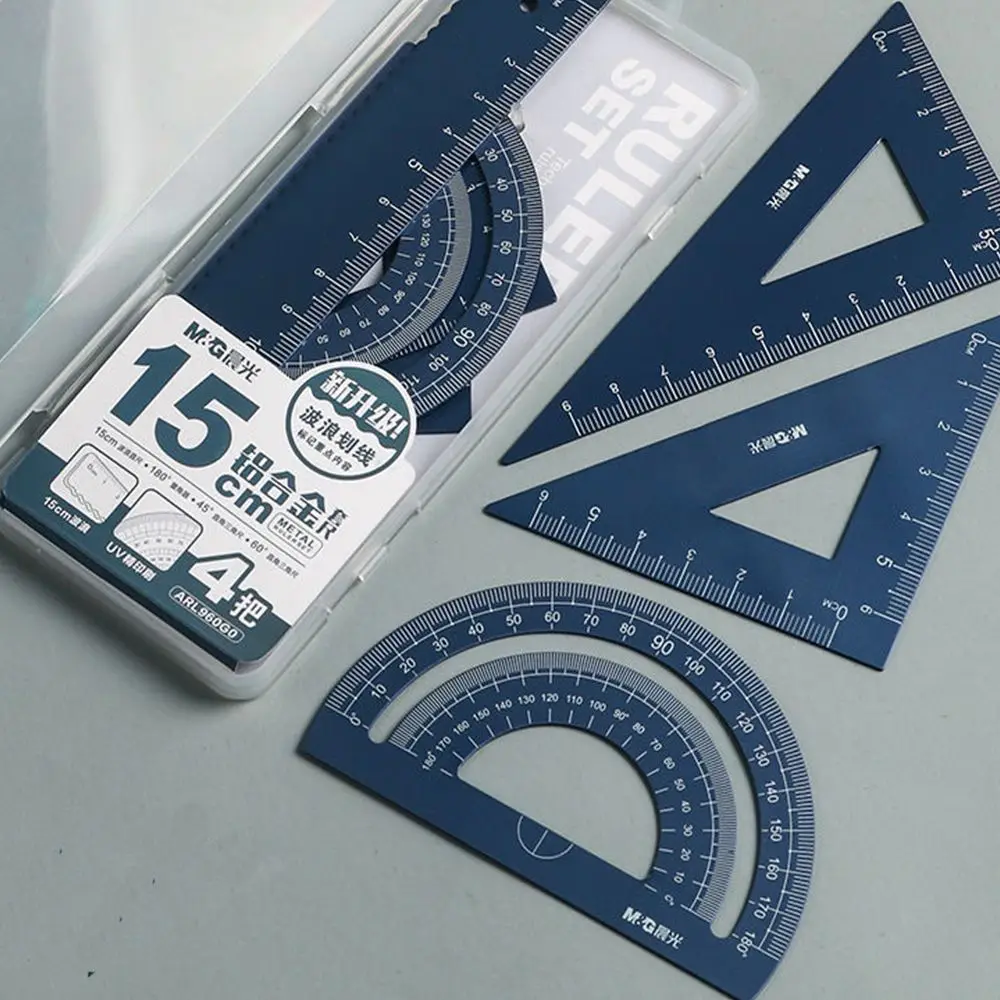 Multifunction Durable Maths School Office Geometry Drafting Supplies Examination Stationery Metal Rulers Aluminium Ruler Set