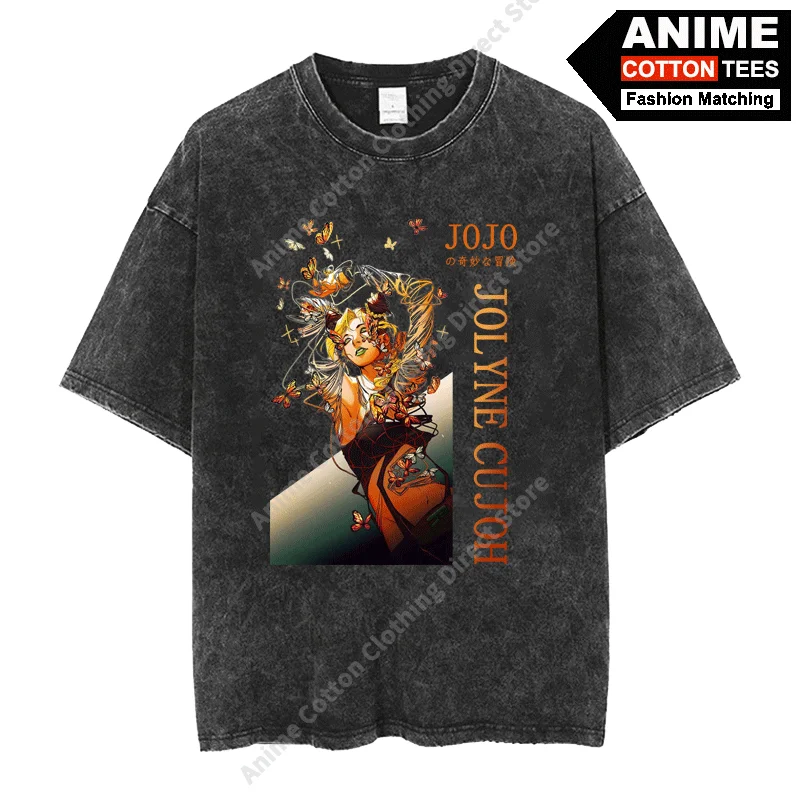 

Street styl Retro T-shirt JoJo's Bizarre Adventure - Jolyne Cujoh Anime Print Clothes Cotton Loose Men Women Short Sleeve Tees