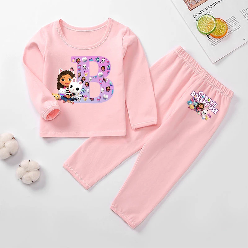 Gabby Dollhouses Girls Child Home Clothes Pajamas Winter Warm Thermal Underwear Long Sleeve Tops Trousers Set Loungewear Gifts