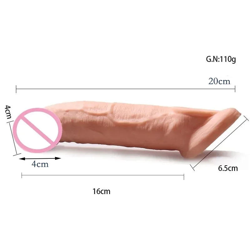 20cm Penis Enlargement Sleeve Penis Extension Resuable Condoms Penis Extender Dalay Time Sex Toys for Men Adult Toys Sex Shop