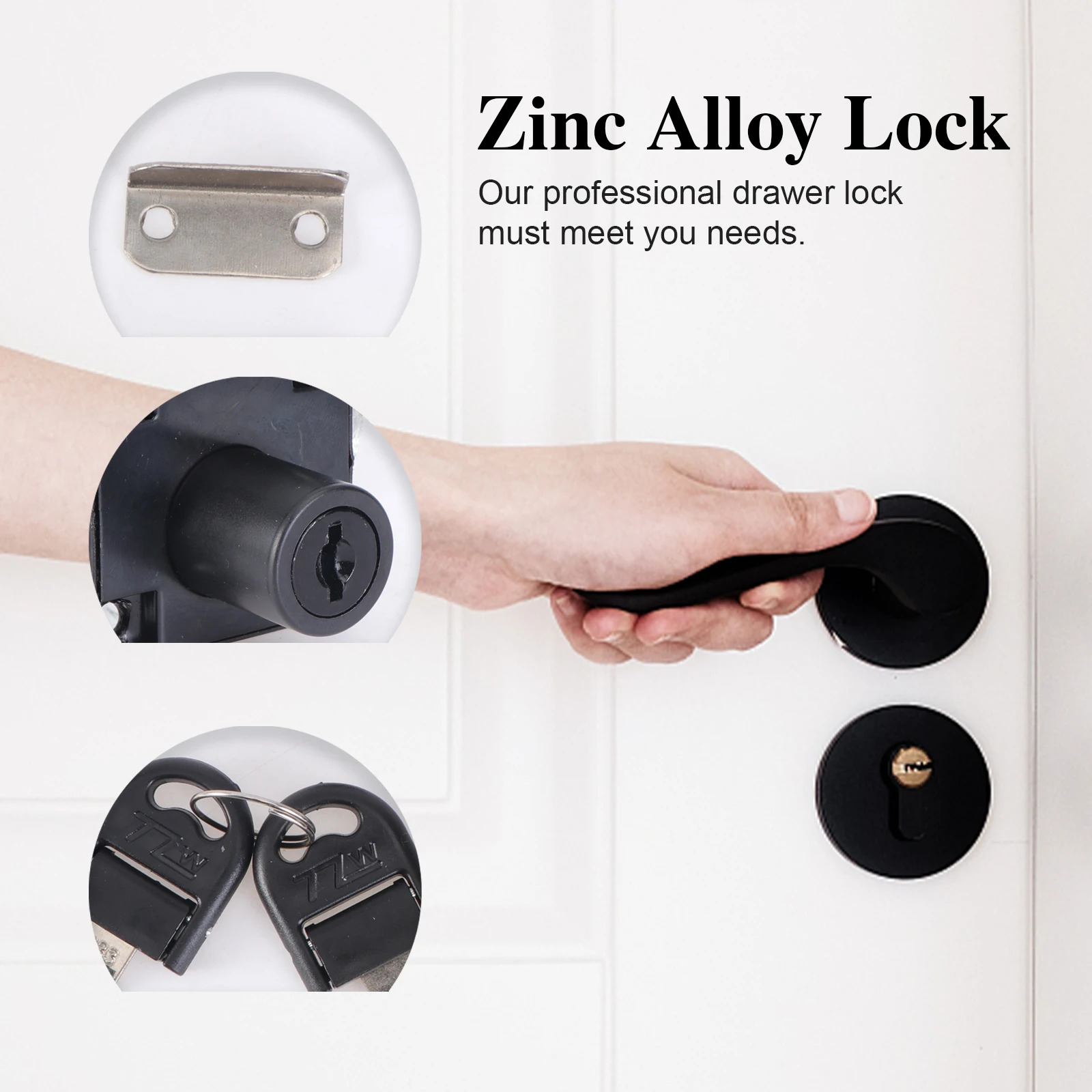 

Professional Drawer Lock Kit Office Files Cabinet Zinc Alloy 2 Keys Durable Easy Install Fits Furniture Replacement