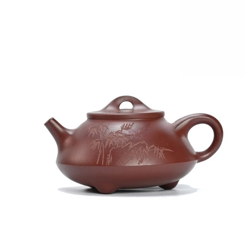 Raw ore and purple mud three-legged stone scoop are purely handmade, purple clay pot, kung fu teapot, tea set 470ML