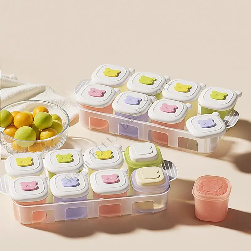 New 50ML 8 PCs Baby Containers Reusable Purees Soup Freezer with Dust-proof Lid Kids Freezing with Storage Tray