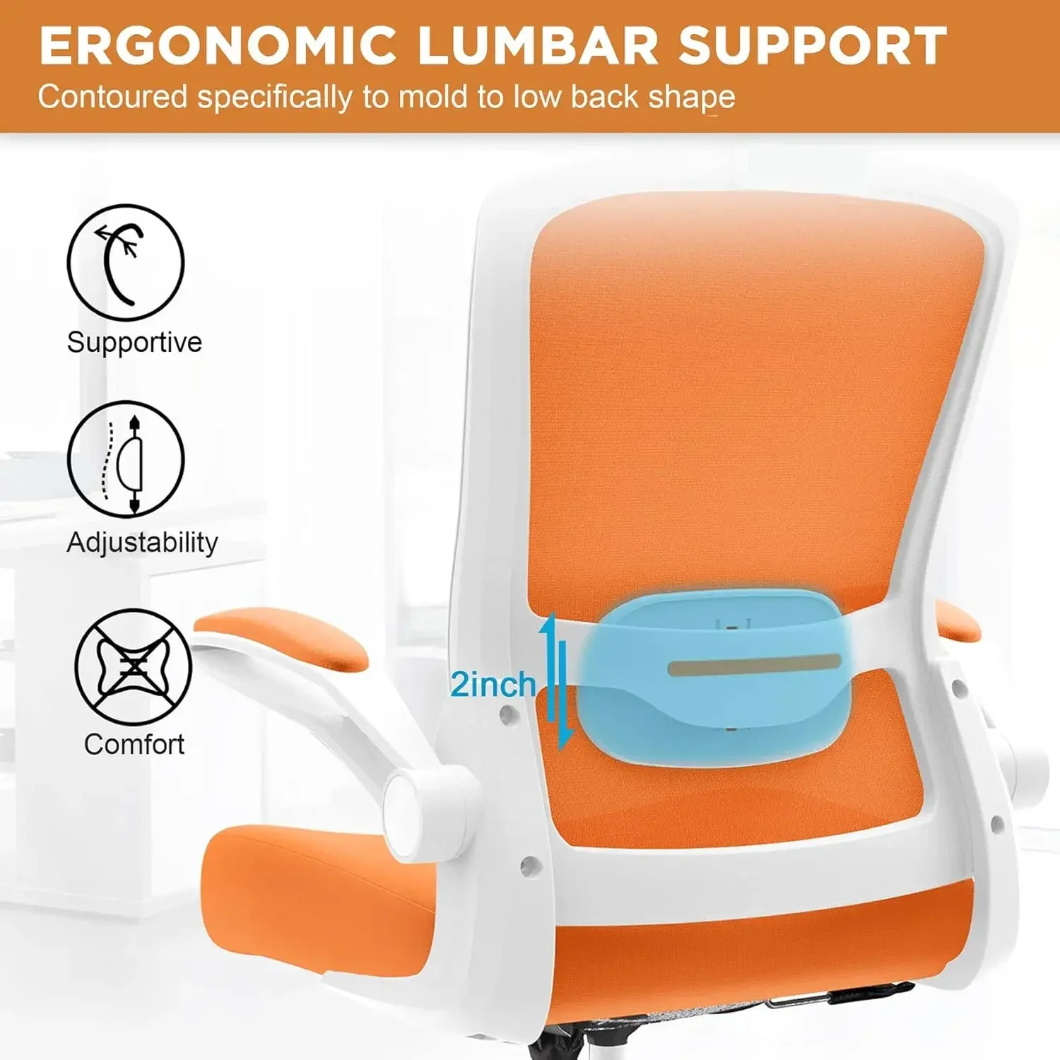 Office Chair, High Back Ergonomic Desk Chair with Adjustable Lumbar Support and Headrest, Swivel Task Chair with flip-u