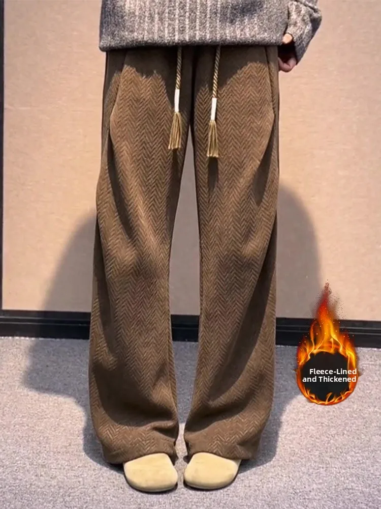 

Thiened Corduroy Pants Men's Winter Fce Lined Drape Straight Leg Sweatpants Loose Lazy Sle Casual Trousers