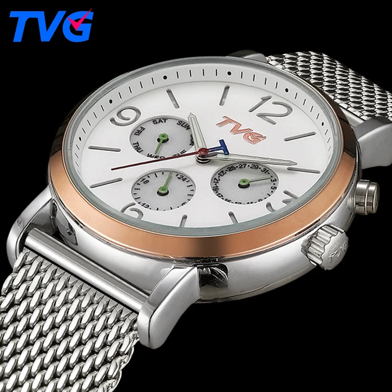 Men Watches quartz Japan Movement waterproof stainless steel Three eyes six needles Analog wristwatch Business Men Clock TVG169