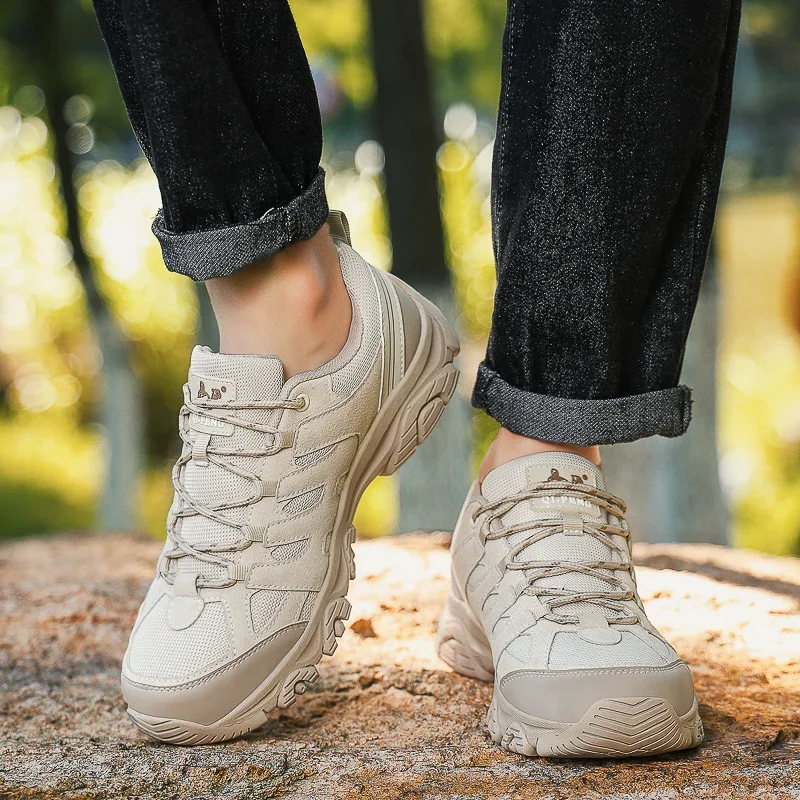 

Hiking Shoes Men Outdoor Lace-up Anti-slip Shock-absorbing Low-top Shoes Men Flat Breathable Thick-soled Casual Sports Shoes Men