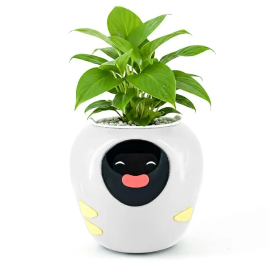 Plantbot Upgraded Large Smart Flower Pot Pet Planter Robot with Artificial Intelligence Time Temperature Display and Numerous E
