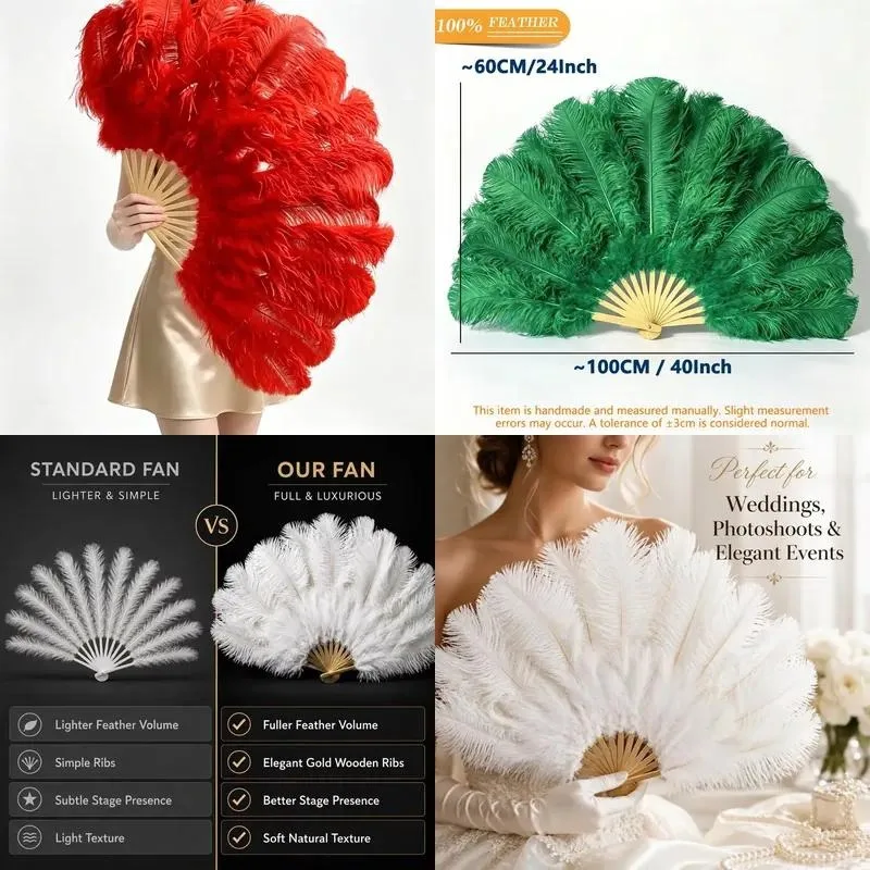 for Large feather fans for Christmas, dinner parties, New Year parties, holiday dances, stage dances, meditation, Zen and