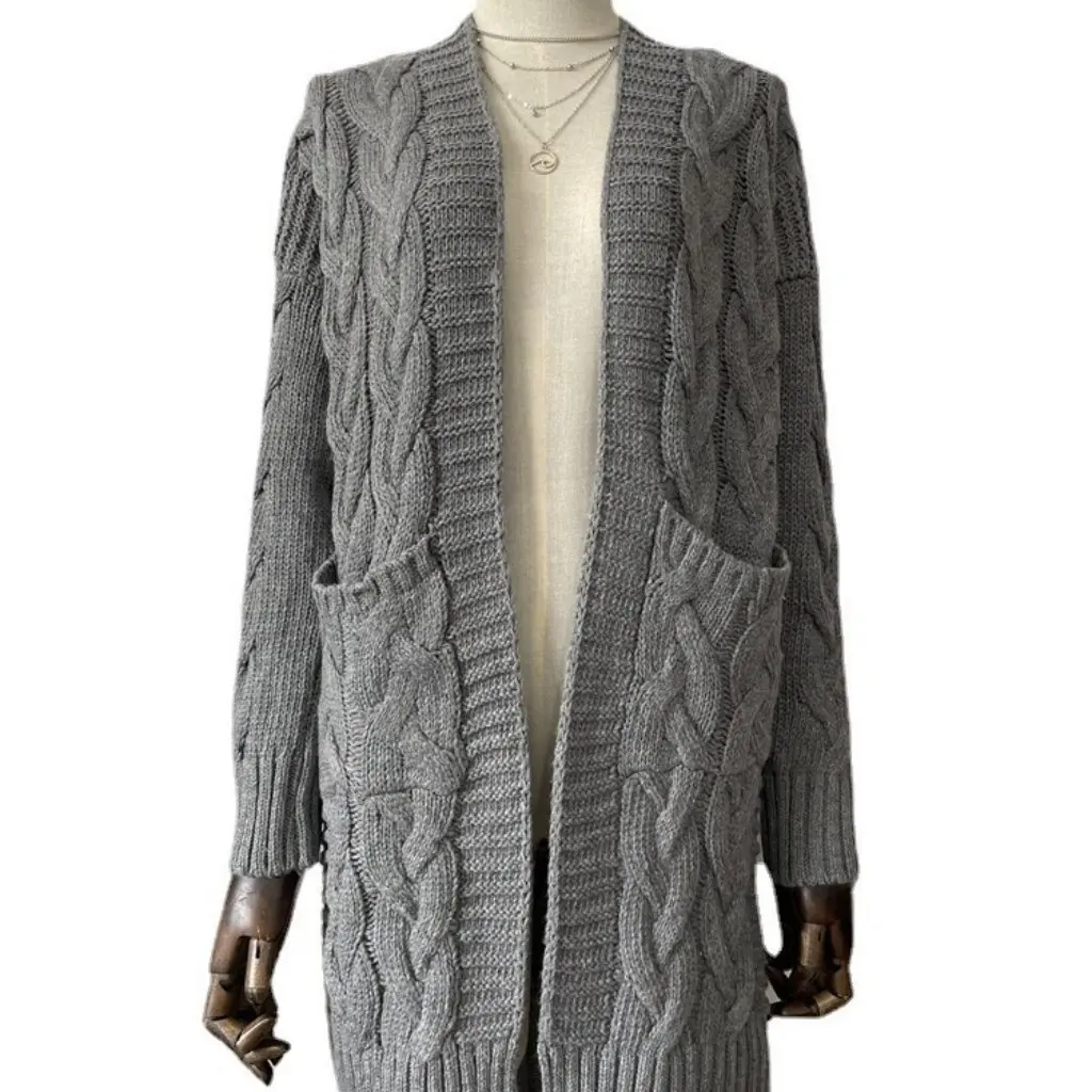 

Женский длинный вязаный кардиган, сплошной цвет, осень-зима, пальто в европейском и американском стиле, твист-дизайн