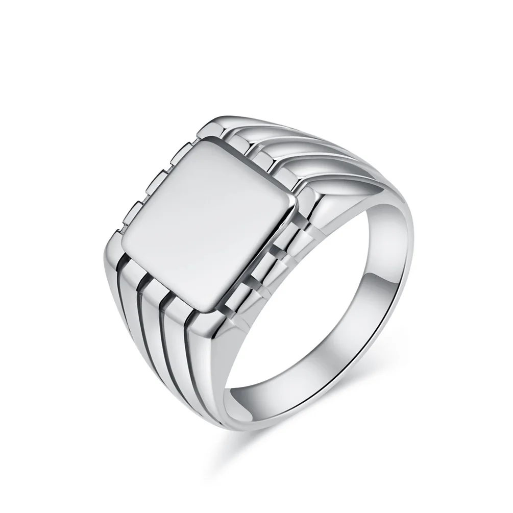 PSJ Fashion Jewelry Cool Style 15MM Square Stamp Shaped Titanium Stainless Steel Finger Rings for Men Wedding Party Gift