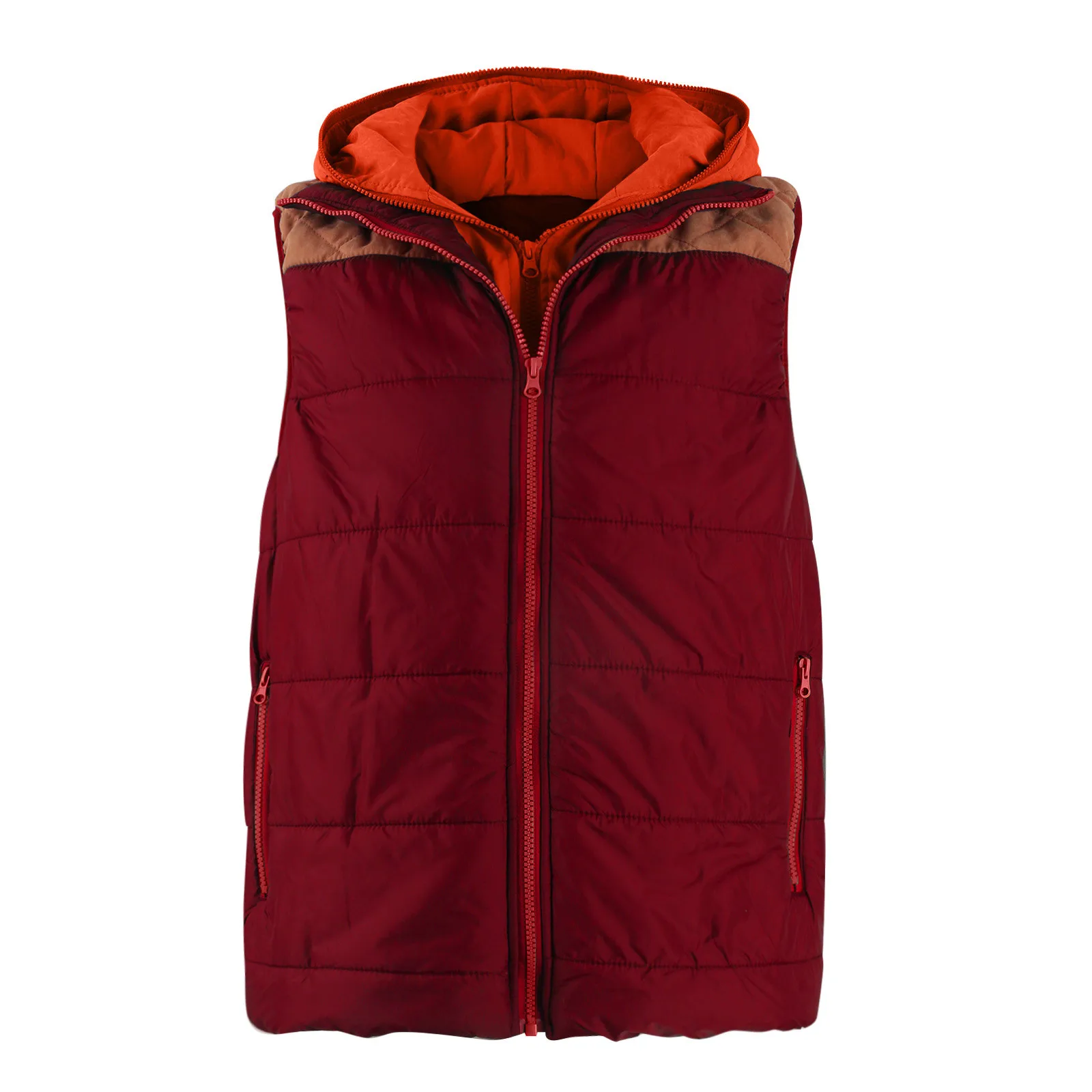 Fake Two Pieces Camisole Jackets Autumn Winter Zipper Hooded Vest Coat Men Double Color Contrast Straight Fitting Vest Jackets