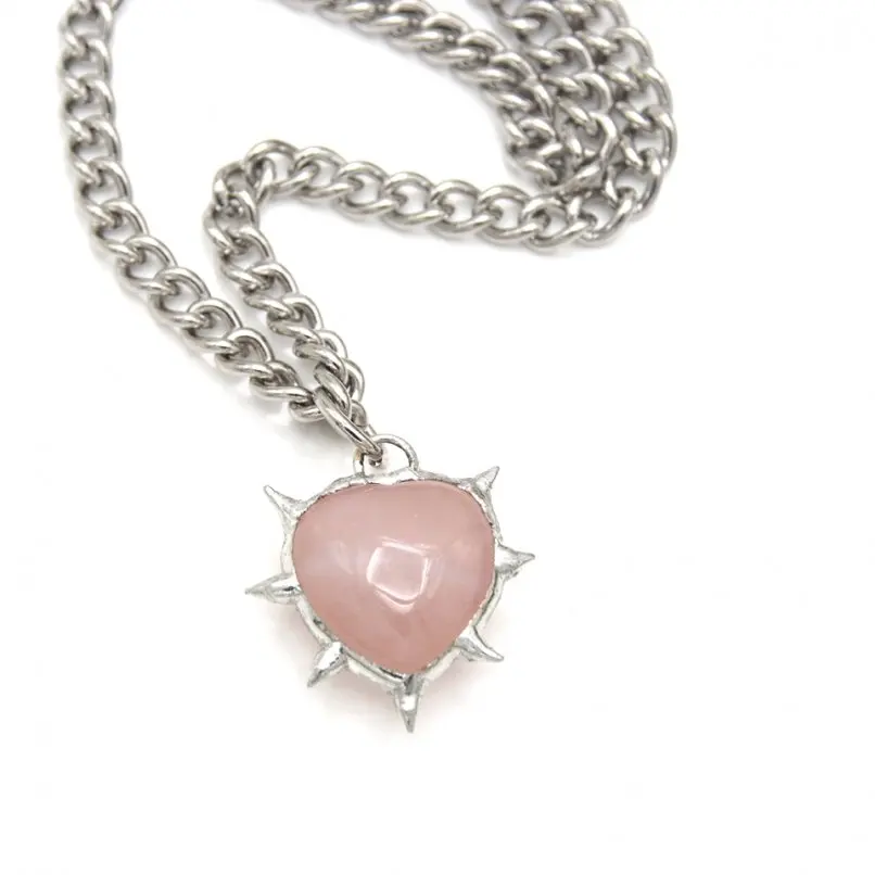 Brutalist Y2k Soldered Organic Claws Point Necklace Stainless Steel Rose Quartz Crystal Handmade Gift For Her