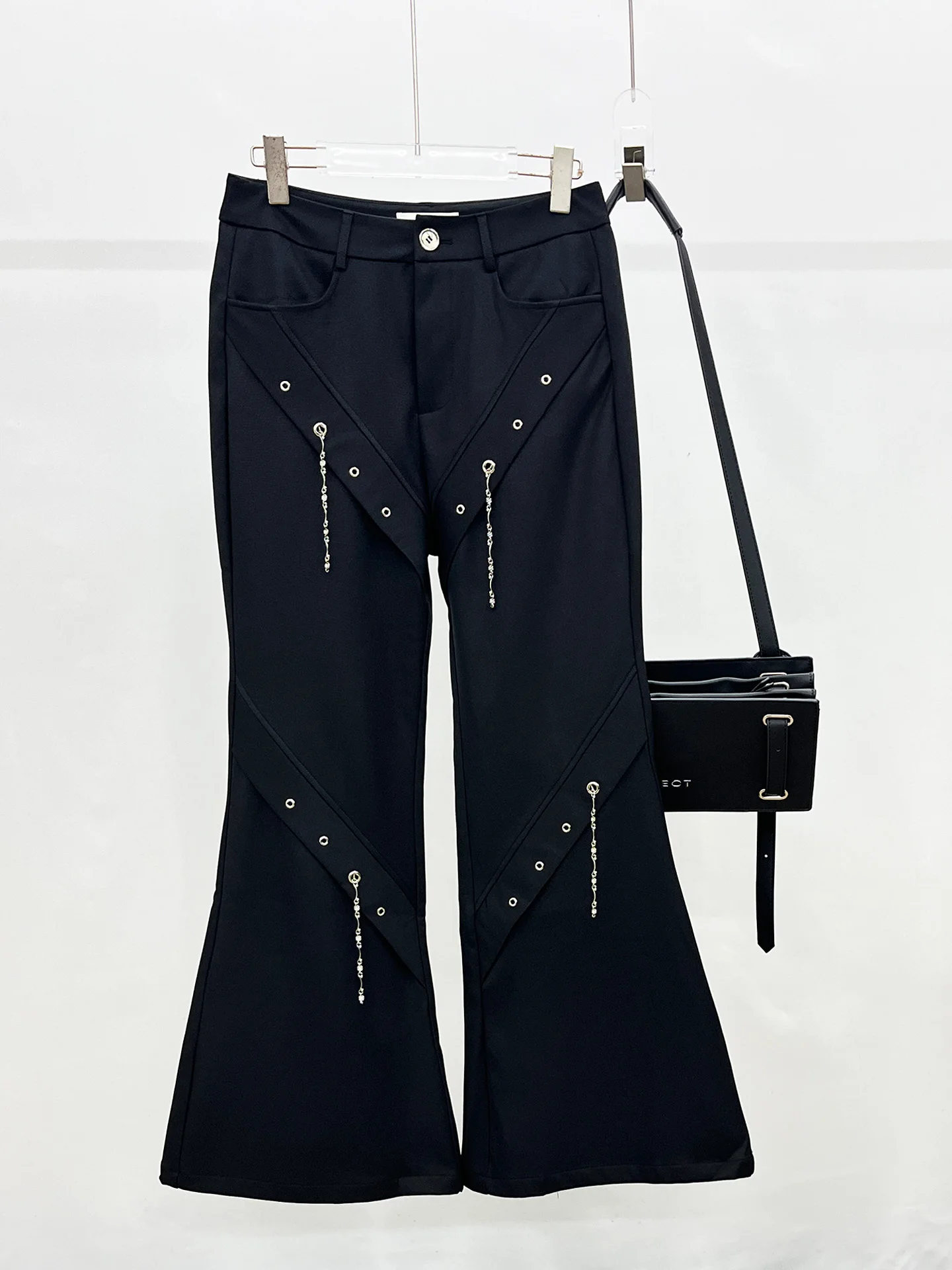 

Модные мужские брюки прямого кроя с широкими штанинами в корейском стиле, повседневные, с цепочкой, трендовые длинные брюки для молодежи