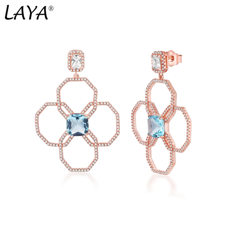 

LAYA 925 Sterling Silver Shining Gemstones Synthetic Blue crystal Starement Earring For Women Wedding Luxury Fine Jewelry