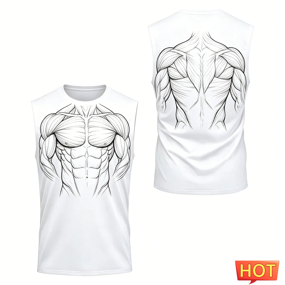 3D-Muskelstreifen-Fitnessweste Sommer Herren ärmelloses T-Shirt schnelltrocknende Herren-T-Shirts und Tanktops Polyester-Schulter-T-Shirt