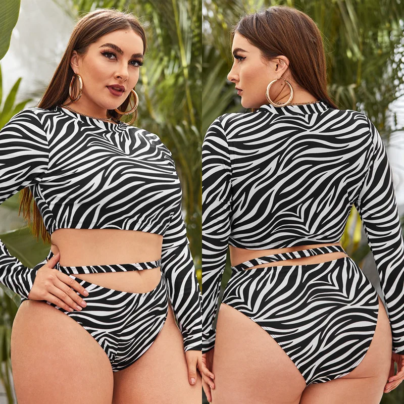

Women's Two-piece Long-sleeve Plus-size Printed Conservative Fashionable Swimsuit Casual 2026 Party Summer Elegant Casual Y2k