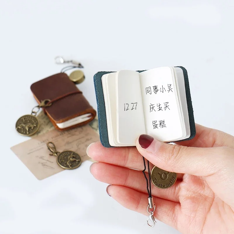 1Pc Handmade Vintage Leather Ultra Small Mini Notebook 32Sheets Travel Schedule Diary Weekly Daily Planner Organizer
