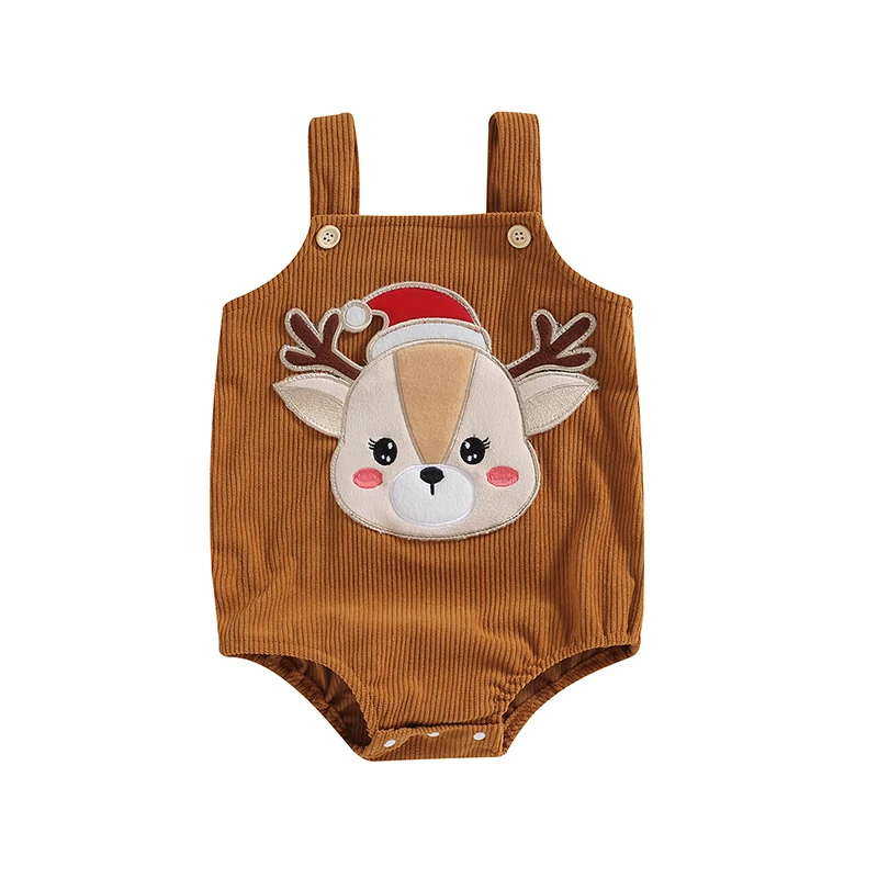 Baby Corduroy Rompers Infant Christmas Elk Embroidery Sleeveless Bodysuit Newborn Jumpsuits for Winter