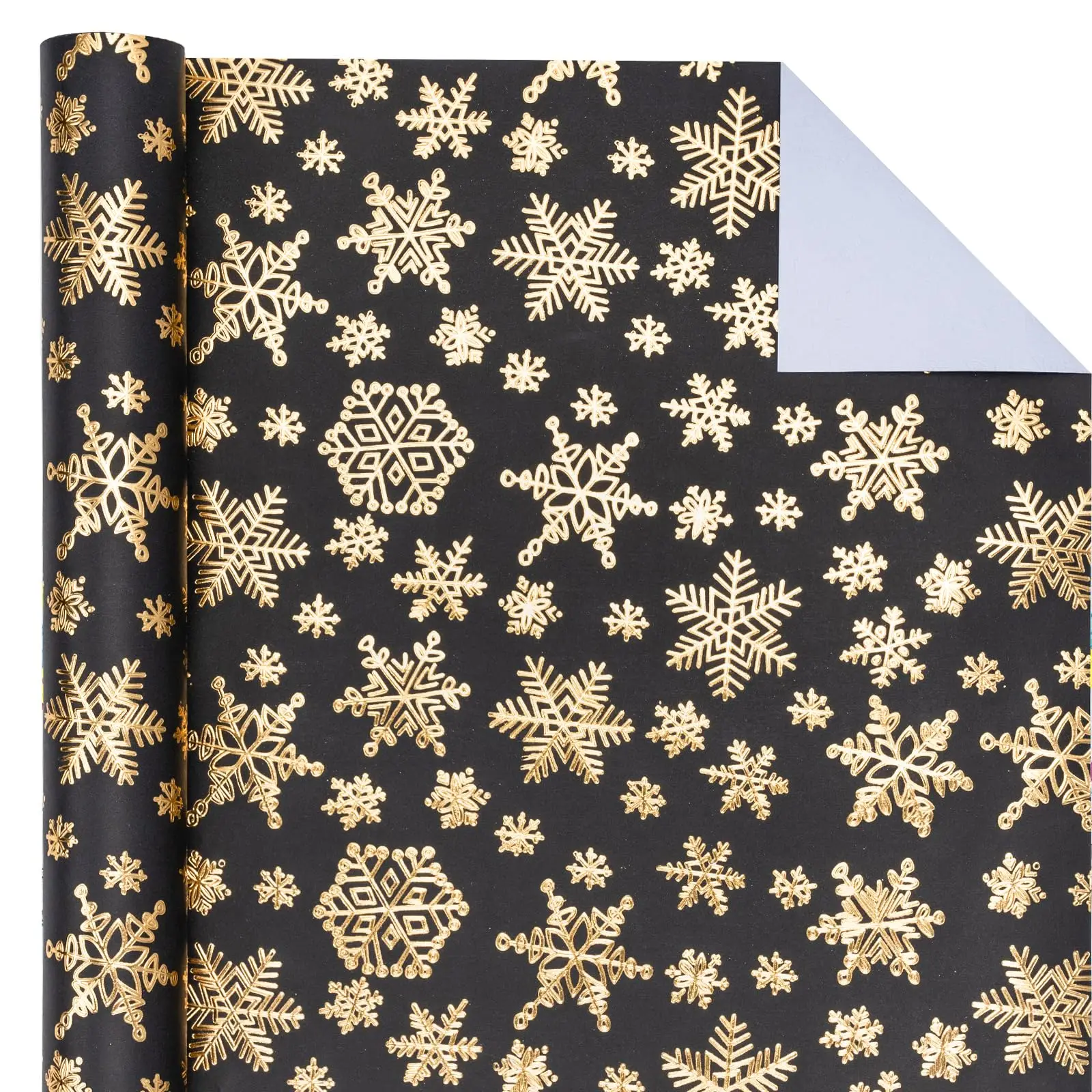 3D Kraft Christmas Wrapping Paper Mini Roll 43x500cm Gold Black Christmas Snowflake With Embossed Holiday Party Celebration