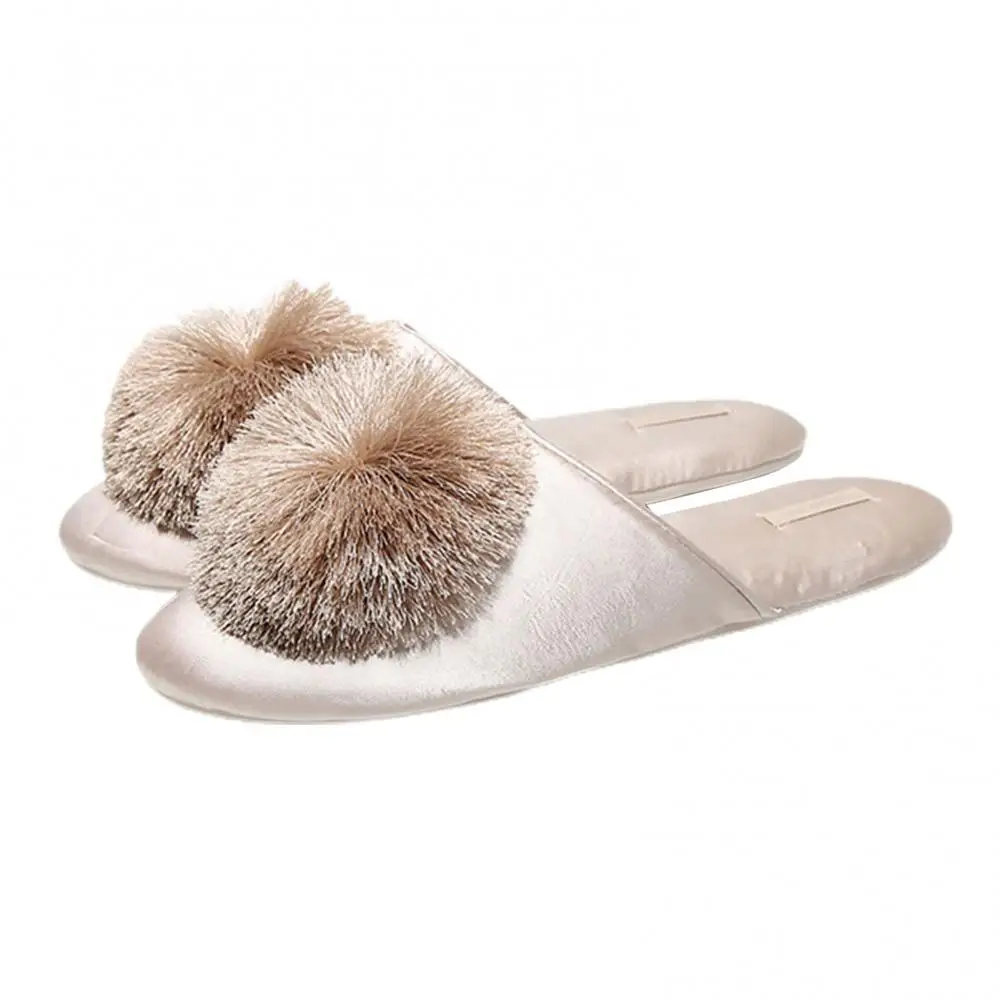 Women Soft Flat Slipper Shoes Non-slip Plush Winter Indoor Closed Toe Tassel Shoes